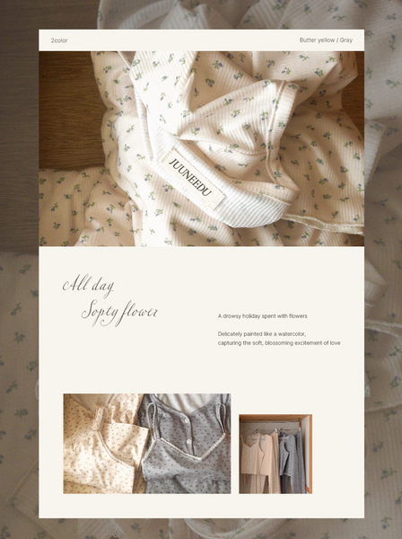 [Juuneedu] All Day Softy Flower Pyjamas Set