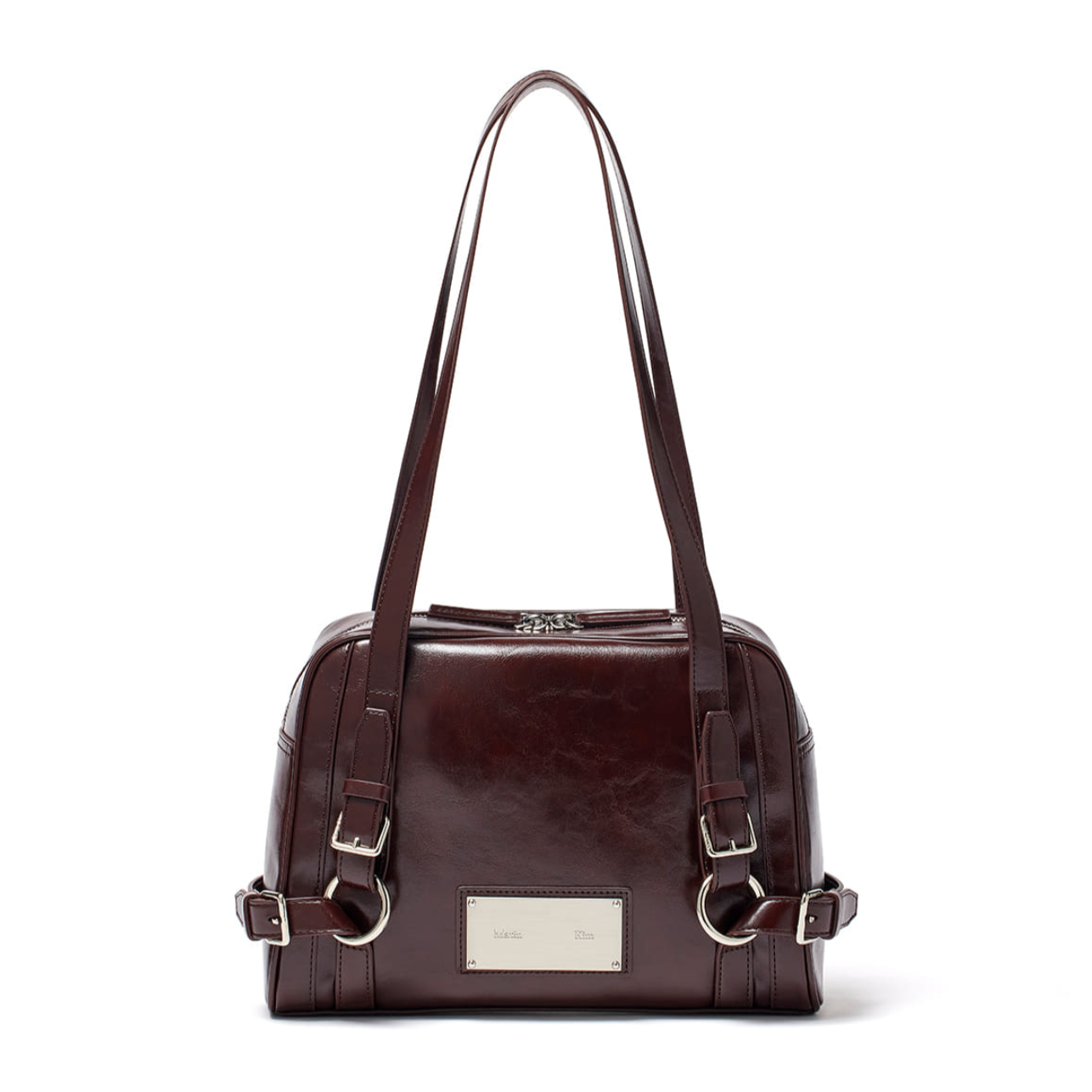 [Matin Kim] BIKER DETAIL SQUARE SHOULDER BAG IN DARK BROWN