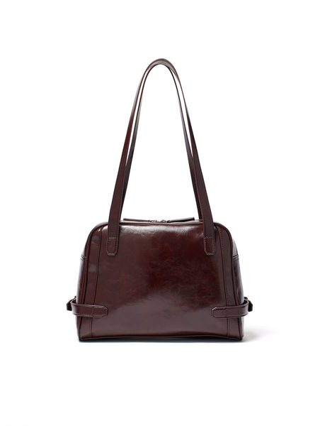 [Matin Kim] BIKER DETAIL SQUARE SHOULDER BAG IN DARK BROWN