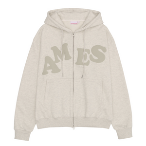 [Ames] BIG TYPO HOODIE ZIP UP OATMEAL