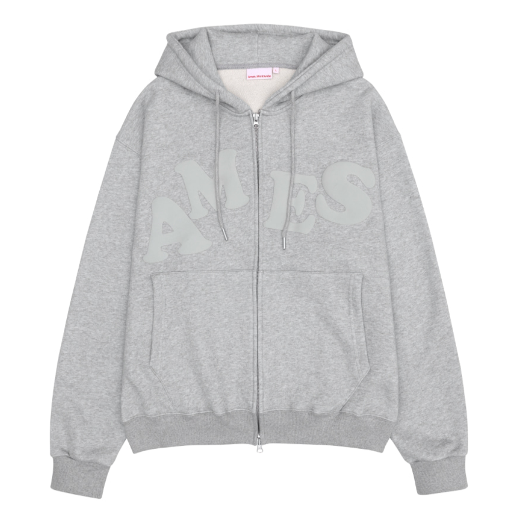 [Ames] BIG TYPO HOODIE ZIP UP GREY