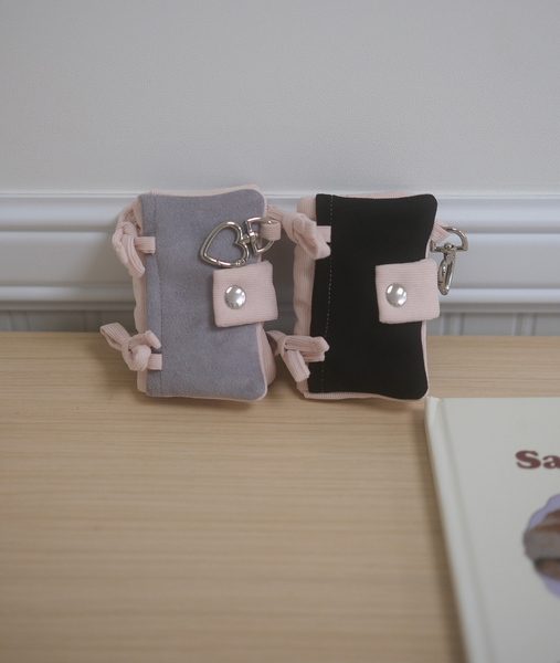 [Positany] Snug Ribbon Card Wallet (Black Pink)