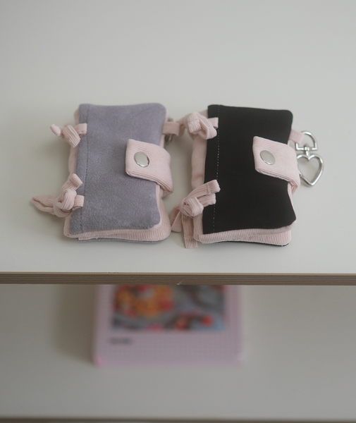 [Positany] Snug Ribbon Card Wallet (Black Pink)