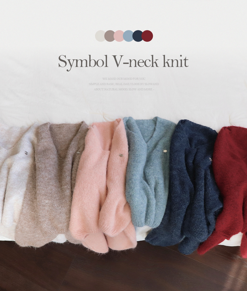 [SLOWAND] Symbol Mix V-Neck Knit