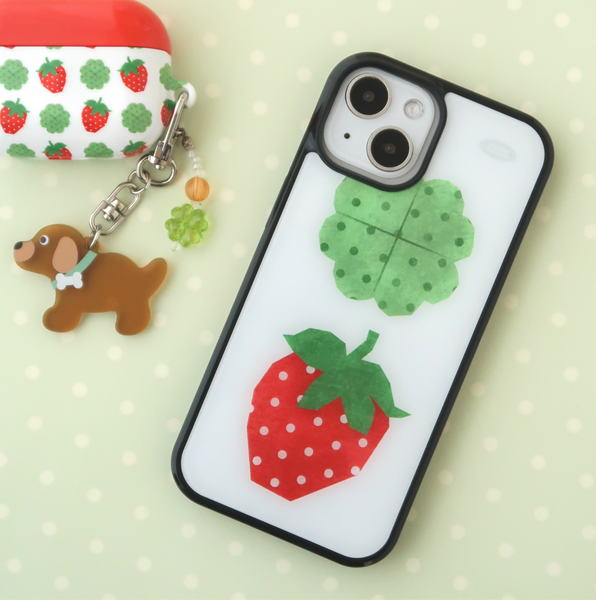 [KEZIM VILLAGE] BIG STRAWBERRY & CLOVER Glass Bumper Case