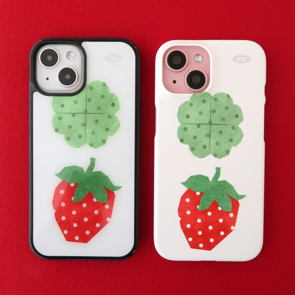 [KEZIM VILLAGE] BIG STRAWBERRY & CLOVER Glass Bumper Case