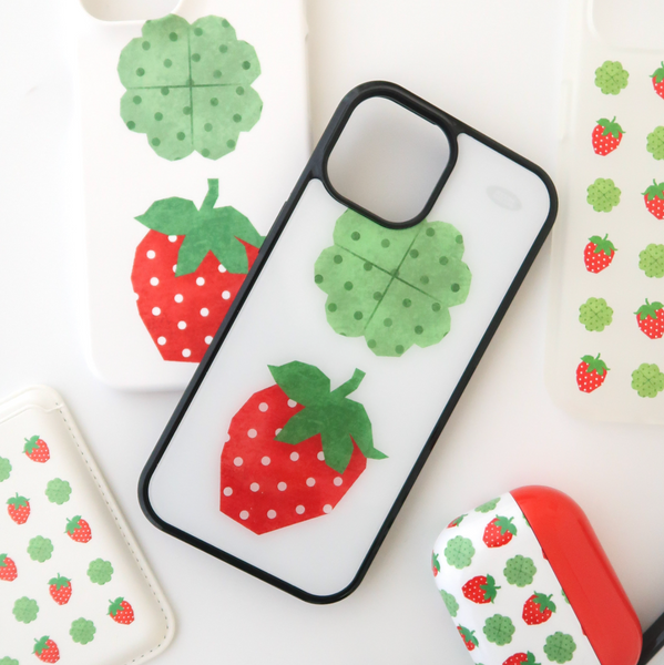 [KEZIM VILLAGE] BIG STRAWBERRY & CLOVER Glass Bumper Case