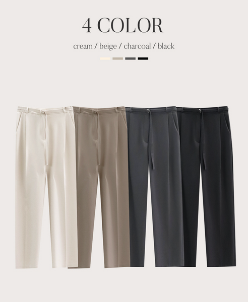 [perbit] Cabrin Belt Strap Pintuck Slacks