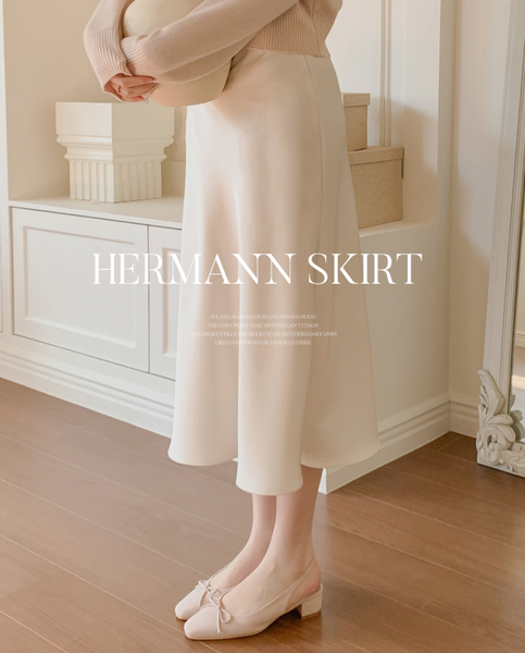 [perbit] Hermann Satin Flared Long Skirt