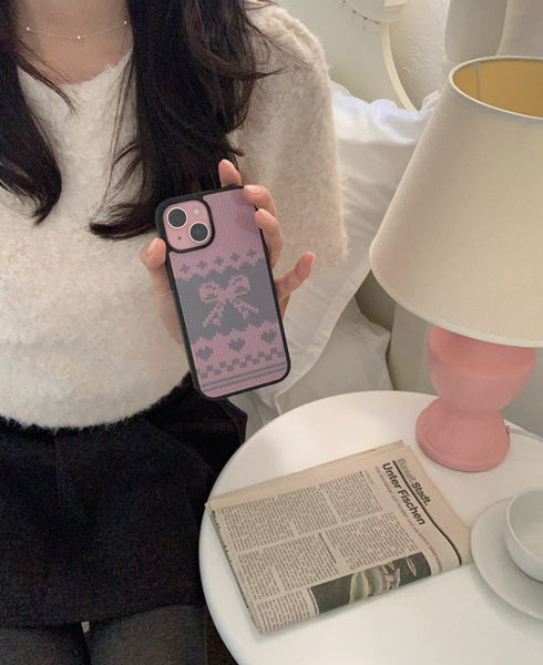 [Romantic Mood] Ribbon Knit Glass Bumper Phone Case