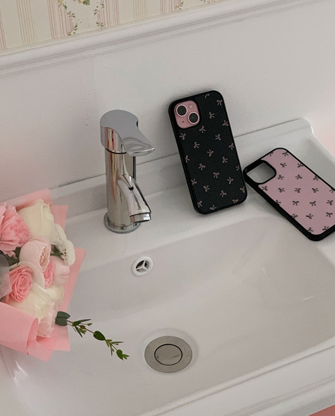 [Romantic Mood] Black Pink Ribbon Glass Bumper Phone Case