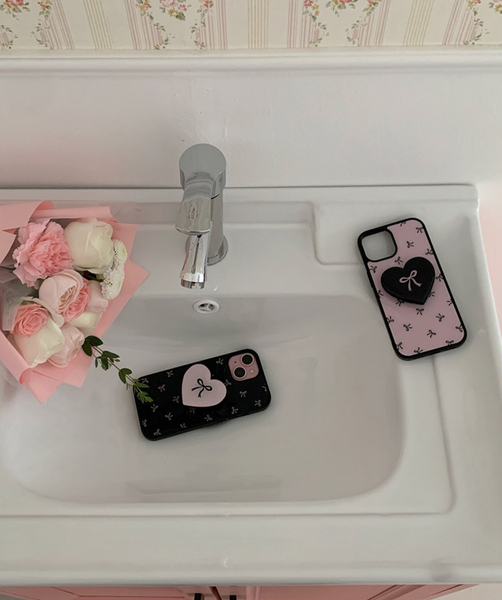 [Romantic Mood] Black Pink Ribbon Glass Bumper Phone Case