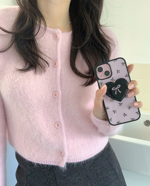 [Romantic Mood] Black Pink Ribbon Glass Bumper Phone Case