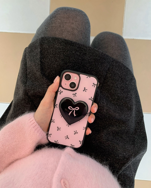 [Romantic Mood] Black Pink Ribbon Glass Bumper Phone Case