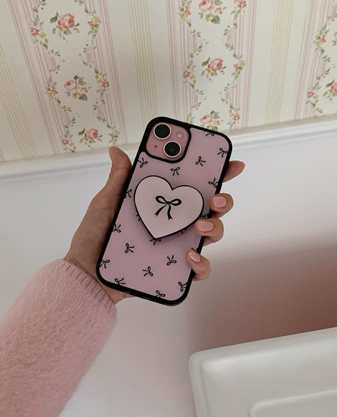 [Romantic Mood] Black Pink Ribbon Glass Bumper Phone Case