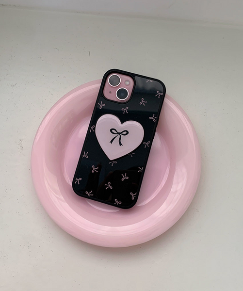 [Romantic Mood] Black Pink Ribbon Glass Bumper Phone Case