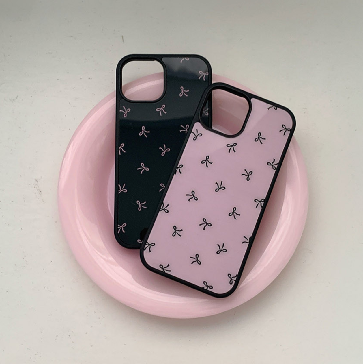 [Romantic Mood] Black Pink Ribbon Glass Bumper Phone Case