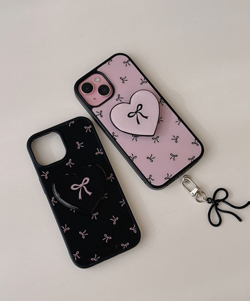 [Romantic Mood] Black Pink Ribbon Glass Bumper Phone Case