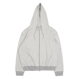 [THE COLDEST MOMENT] TCM Stripe Hooded Zip-up (Grey/ White Ivory)