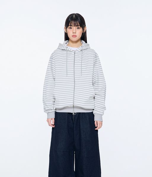 [THE COLDEST MOMENT] TCM Stripe Hooded Zip-up (Grey/ White Ivory)