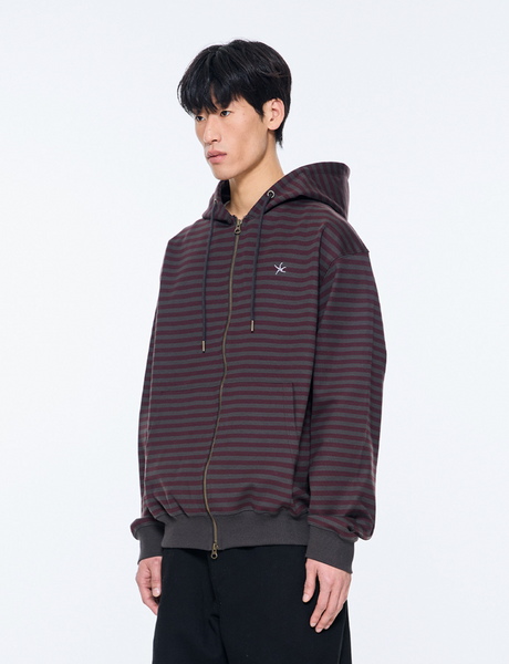 [THE COLDEST MOMENT] TCM Stripe Hooded Zip-up (Charcoal/ Burgundy)