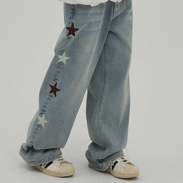 [Wai Kei] Star Denim Pants Yellow Washed Light Blue