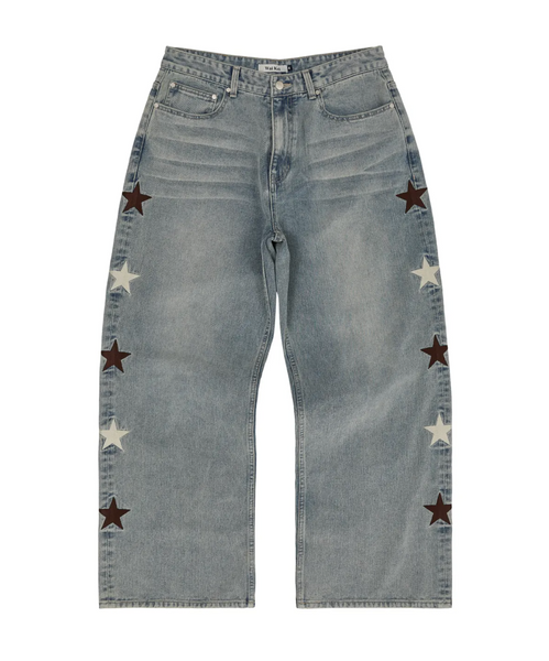 [Wai Kei] Star Denim Pants Yellow Washed Light Blue