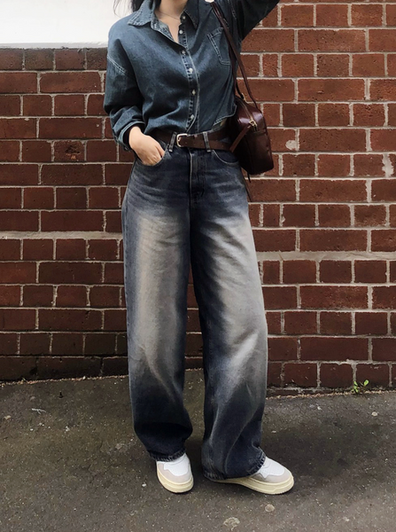 [SLOWAND] Vintage Washed Cropped Denim Shirt