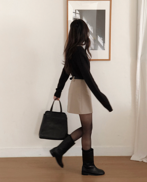 [SLOWAND] # SLOWMADE Plain Clean-Fit Miniskirt