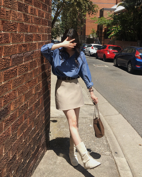 [SLOWAND] # SLOWMADE Plain Clean-Fit Miniskirt