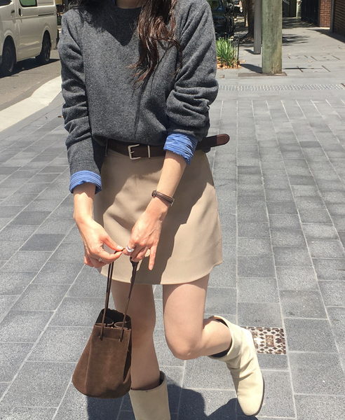 [SLOWAND] # SLOWMADE Plain Clean-Fit Miniskirt