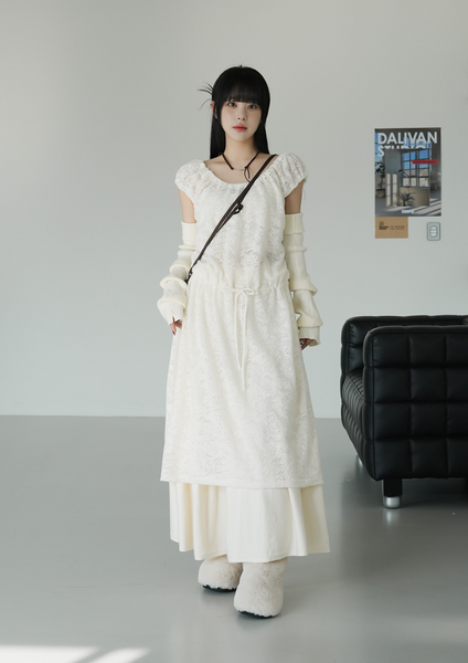 [BINARY01] Stay Peach Lace Long Dress