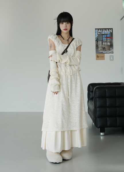 [BINARY01] Stay Peach Lace Long Dress