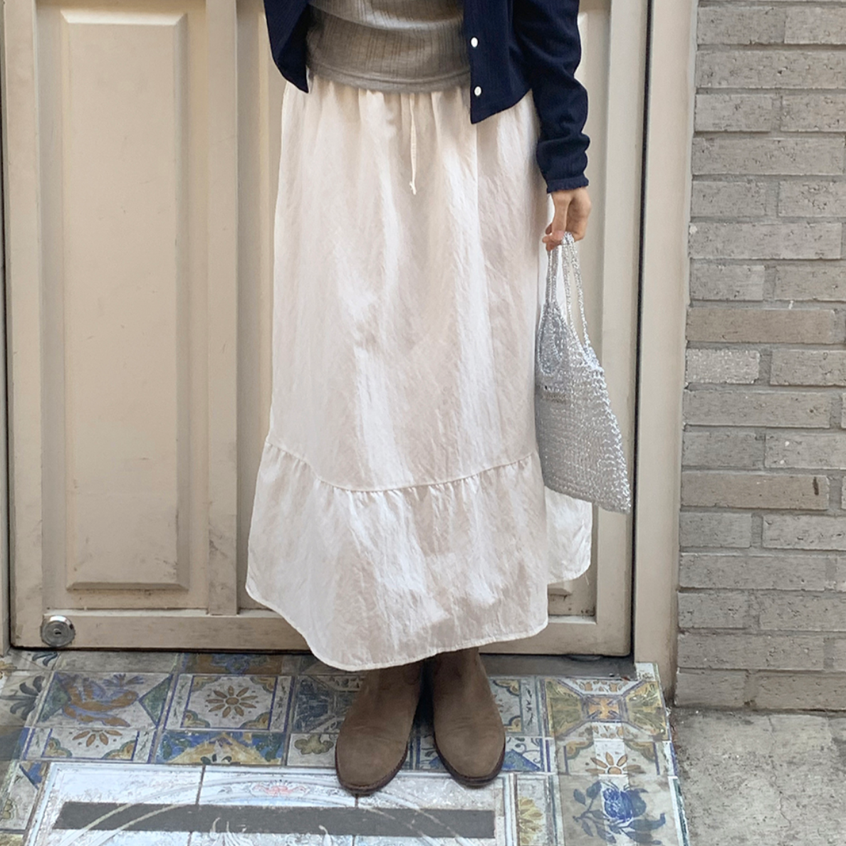 [98°C] Mimi Shirring Long Skirt