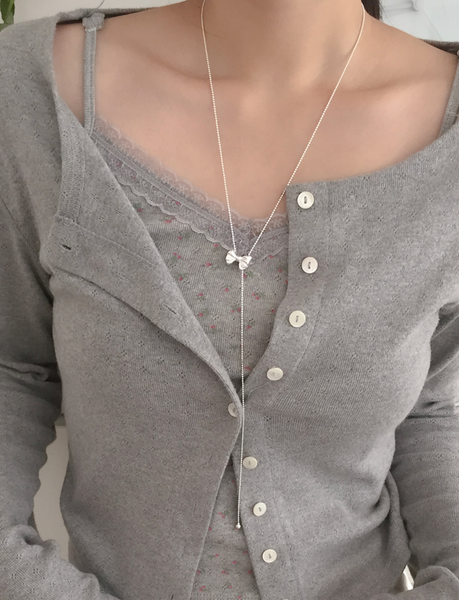 [moat] Drop Ribbon Slide Necklace (silver925)