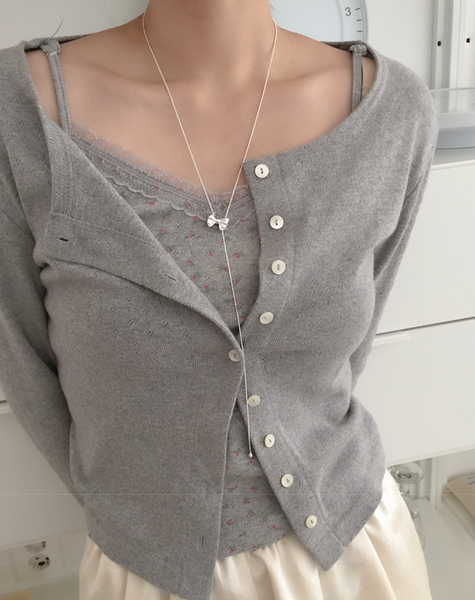 [moat] Drop Ribbon Slide Necklace (silver925)
