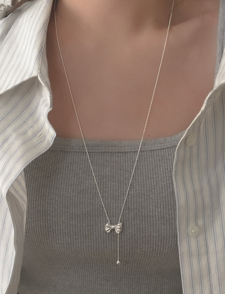 [moat] Drop Ribbon Slide Necklace (silver925)