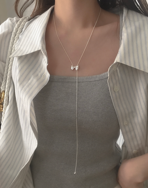 [moat] Drop Ribbon Slide Necklace (silver925)