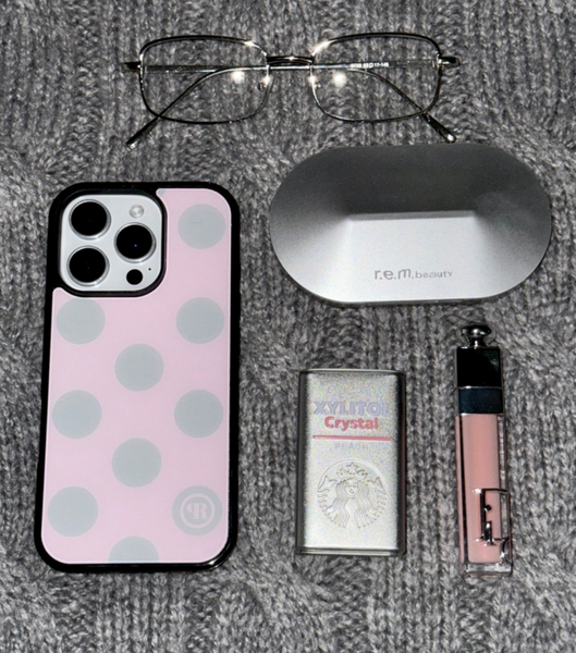 [holypeachproject] Large Dots (Pink Gray) Glass Bumper Case