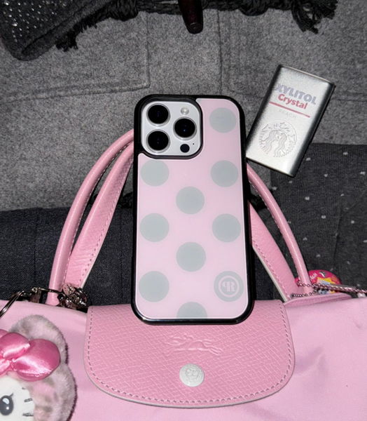 [holypeachproject] Large Dots (Pink Gray) Glass Bumper Case