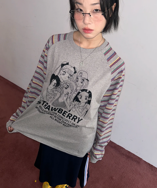 [WONDERVISITOR] Girls-PEN Raglan LS-T (Melange grey)