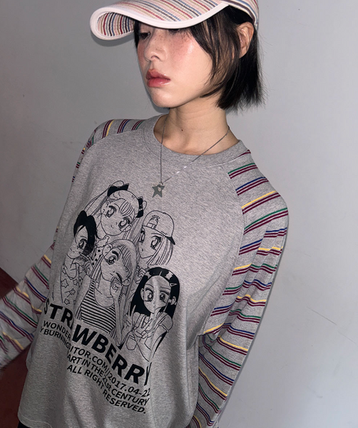 [WONDERVISITOR] Girls-PEN Raglan LS-T (Melange grey)