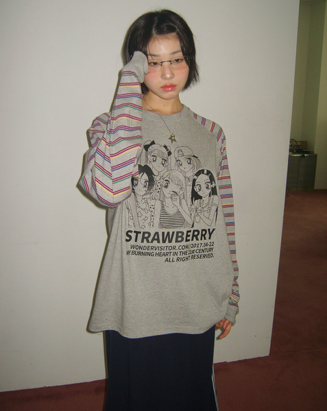 [WONDERVISITOR] Girls-PEN Raglan LS-T (Melange grey)