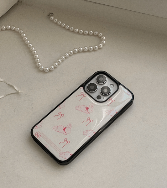 [Mademoment] Fuzzy Ribbon Bunny Bumper Case