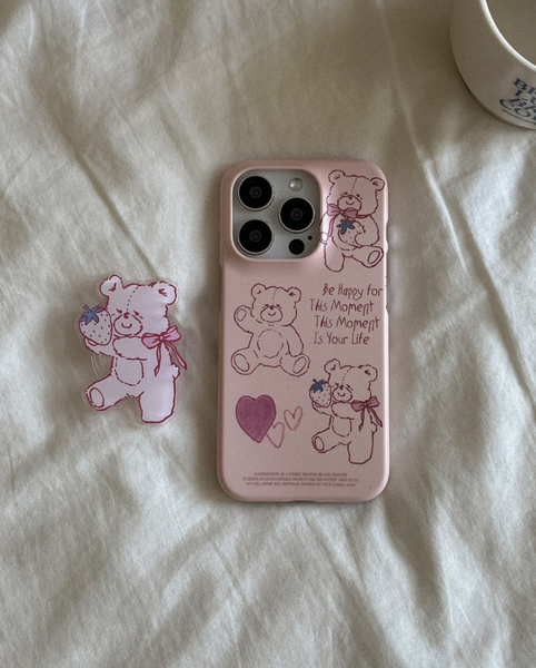 [Mademoment] Fluffy Strawberry Bear Hard Case