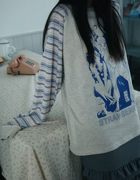 [WONDERVISITOR] Strawberry EP1 Raglan LS-T (Oatmeal)