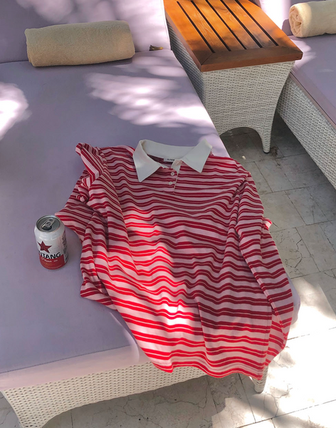 [SLOWAND] # SLOWMADE Rugby Stripe Piket T-shirt