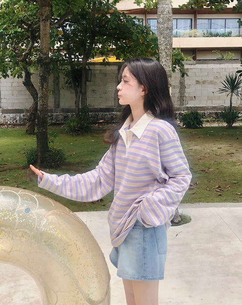 [SLOWAND] # SLOWMADE Rugby Stripe Piket T-shirt