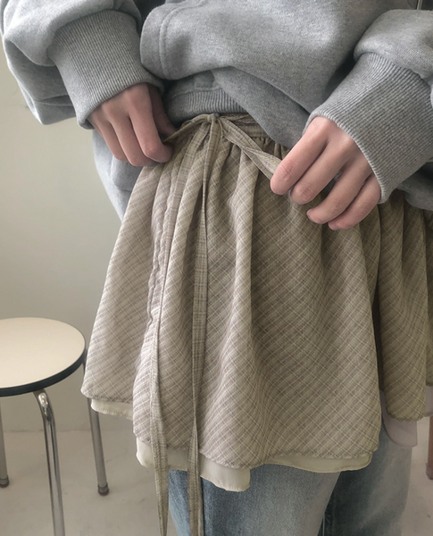 [SLOWAND] # SLOWMADE Layered Checkered/ Dot Skirt