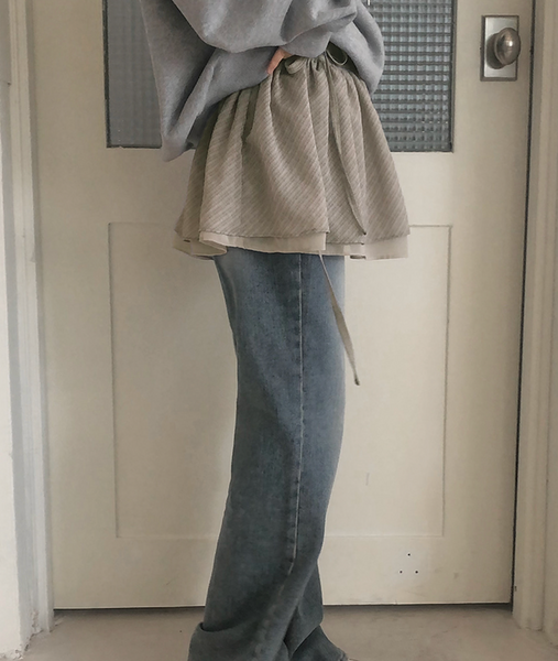 [SLOWAND] # SLOWMADE Layered Checkered/ Dot Skirt